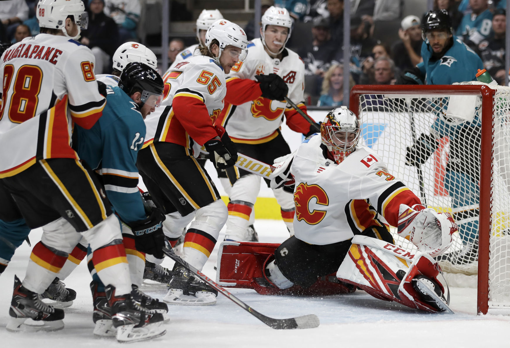 APTOPIX Flames Sharks Hockey
